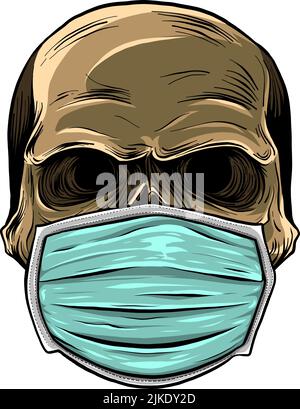 Skull in the medical mask. Vintage vector illustration Stock Vector