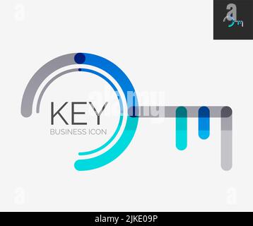 Minimal line design logo, business key icon, branding emblem Stock Vector