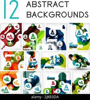 Mega set of circle geometric background - 12 design templatess. For business background | numbered banners | business lines | graphic website Stock Vector