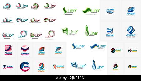Vector abstract company logos mega collection, loops, concepts swirls waves. Modern universal idea business icons isolated on white Stock Vector