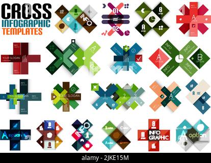 Huge set of cross infographic templates #2 for business background | numbered banners | business lines | graphic website Stock Vector