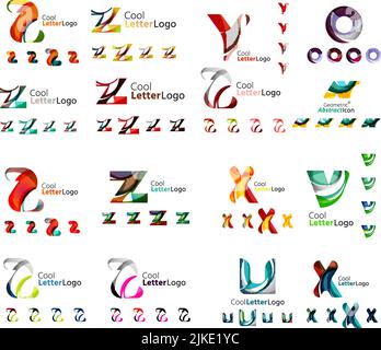 Mega collection of various abstract business emblems. Universal icon set for any idea concepts geometric shapes loops, circles, triangles and letters Stock Vector