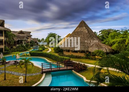 Resort Living, Long Exposure with Moving Clouds and Classic Views Stock Photo