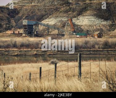 The Atlas Coal Mine National Historic Site is an inactive coal mine in Alberta, Canada that operated from 1936 to 1979. Stock Photo