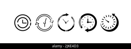 Set of time icons, clock, watch, alarm hour 24 hr Stock Vector