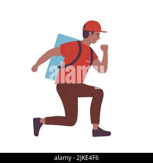 Food delivery courier man. Online ordering, express meal shipping vector illustration Stock Vector