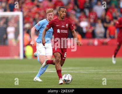 Leicester, UK. 30th July, 2022. Thiago (L) at the FA Community Shield match Liverpool v Manchester City, at King Power Stadium, Leicester, UK, on July 30, 2022 Credit: Paul Marriott/Alamy Live News Stock Photo