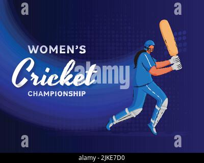 Women's Cricket Championship Concept With Faceless Female Batter Player Character On Blue Background. Stock Vector