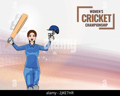 Women's Cricket Championship Concept With India Female Batter Player In Winning Pose. Stock Vector