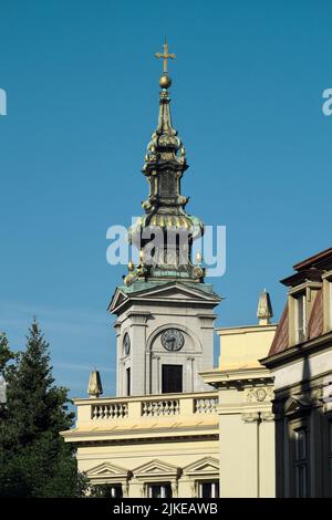 steeple bell tower's of Saint Michael's Cathedral in Belgrade, Serbia Stock Photo