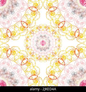 Repeating pattern mandala circles large and small with floral outline on circle and soft interior pattern. Stock Photo