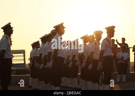 Chennai, Tamilnadu / India - January 01 2020 : indian scouts or school students ready for parading at chennai marina beach on occasion of India Republ Stock Photo