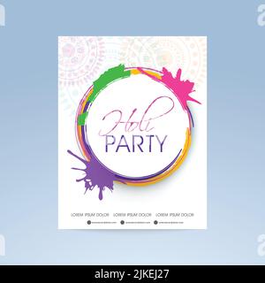 Holi Party Flyer Or Invitation Card With Mandala Pattern In White Color. Stock Vector