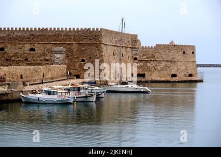 Fortress and harbour in the port of Heraklion in Crete Greece Stock Photo