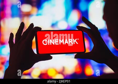 Brazil. 01st Aug, 2022. In this photo illustration, the Cinemark logo is displayed on a smartphone screen. Credit: SOPA Images Limited/Alamy Live News Stock Photo