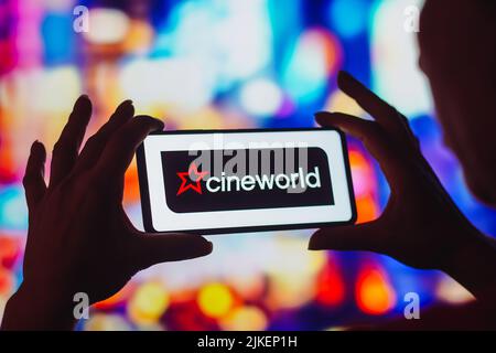 Brazil. 01st Aug, 2022. In this photo illustration, the Cineworld Group logo is displayed on a smartphone screen. (Photo by Rafael Henrique/SOPA Images/Sipa USA) Credit: Sipa USA/Alamy Live News Stock Photo