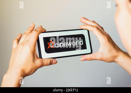 Brazil. 01st Aug, 2022. In this photo illustration, the Cineworld Group logo is displayed on a smartphone screen. (Photo by Rafael Henrique/SOPA Images/Sipa USA) Credit: Sipa USA/Alamy Live News Stock Photo