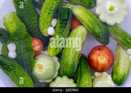 Garden vegetables picked fresh for salads. Stock Photo