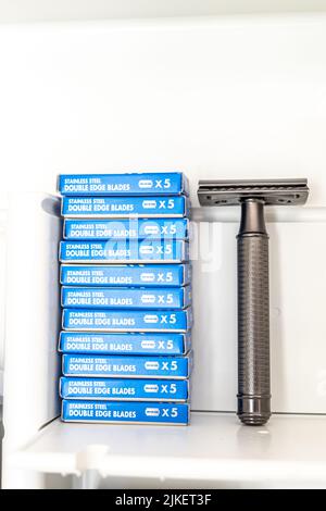 Shaving stick and packs of Safety razors Stock Photo - Alamy