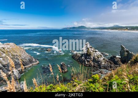 Scenic view at bird colonies and sea life habitat from Yaquina Head Lighthouse trail Stock Photo