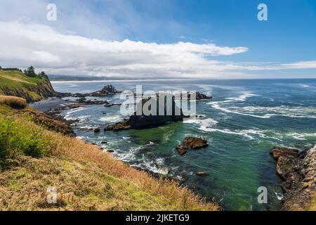 Scenic view at bird colonies and sea life habitat from Yaquina Head Lighthouse trail Stock Photo