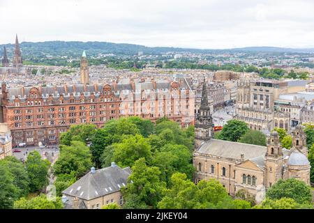 View from Edinburgh Castle to west end, caledonian hotel, st marks cathedral and St Cuthberts church,Scotland in summer 2022 Stock Photo