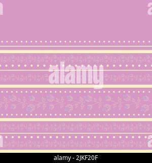 Vector lilac violet elegant line art floral with dots stripes horizontal seamless border pattern background Stock Vector