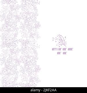 Vector purple hand drawn seaweeds vertical stripe border pattern background Stock Vector