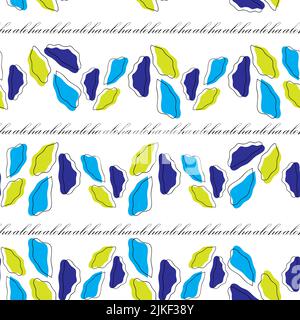 Vibrant blue green aloha horizontal stripes vector seamless pattern background with hand drawn elements Stock Vector