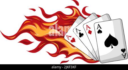 Playing cards arranged in a fan shape. 4 aces. Stock Vector