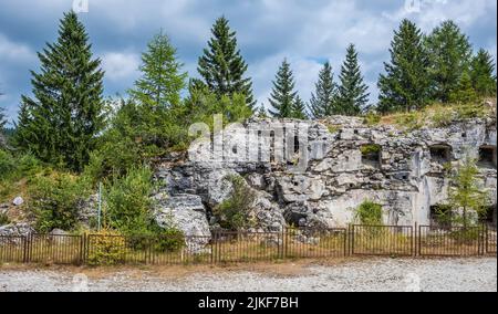 Fortress of Busa Verle. It was built before World War One and is located near the pass of Vezzena, at an elevation of 1,504 m. a.s.l. - northern Italy. Stock Photo