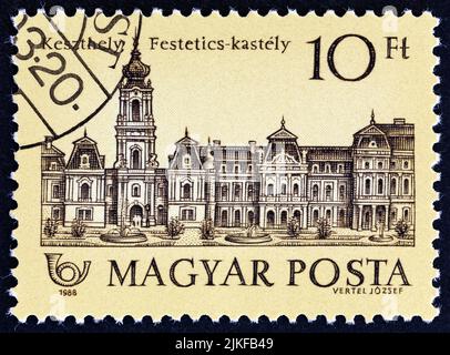 HUNGARY - CIRCA 1989: A stamp printed in Hungary from the 'Castles' issue shows Festetics Castle, Keszthely, circa 1989. Stock Photo