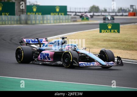Fernando Alonso of Alpine F1   on track during  the F1 Grand Prix of Hungary at Hungaroring on July 31, 2022 Mogyorod, Hungary. Stock Photo