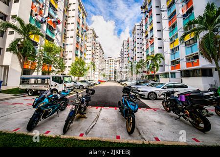 A view of the HDB flats in Singapore from the car park. Stock Photo