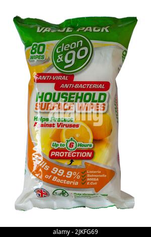 packer of Household surface wipes anti-viral anti-bacterial isolated on white background Stock Photo