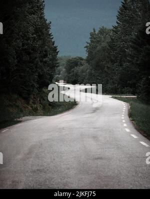 Scenic country winding road that passes through wild forest in Norway Stock Photo