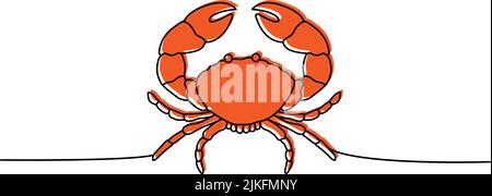 Set of Crab one line colored continuous drawing. Crab continuous one line colorful set illustration. Vector minimalist linear illustration. Stock Vector