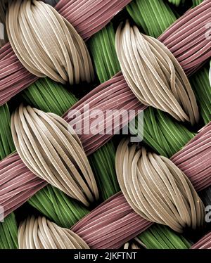 The electron microscope image provides a close-up view of a woven 3D scaffold on which stem cells have been cultured. Stock Photo