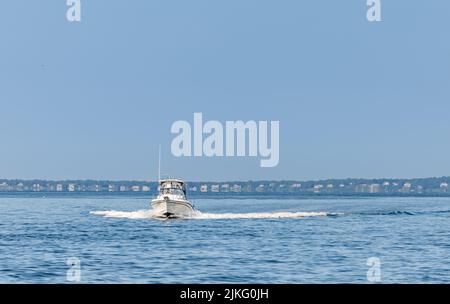 Power boat head on Stock Photo