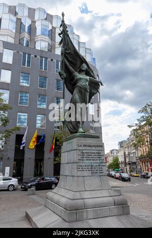 Brussels, Belgium - July 17, 2018: Place Surlet de Chokier and The Brabançonne Statue by Charles Samuel Stock Photo