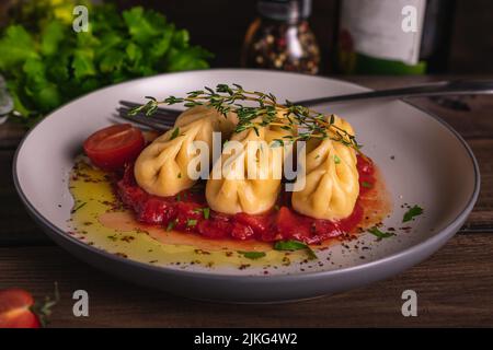 Traditional Italian dish culurgiones Stock Photo