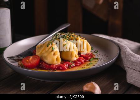 Traditional Italian dish culurgiones Stock Photo