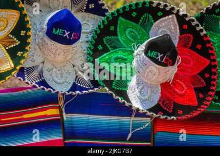 Colorful traditional mexican sombreros hats souvenirs, Cancun, Mexico Stock Photo