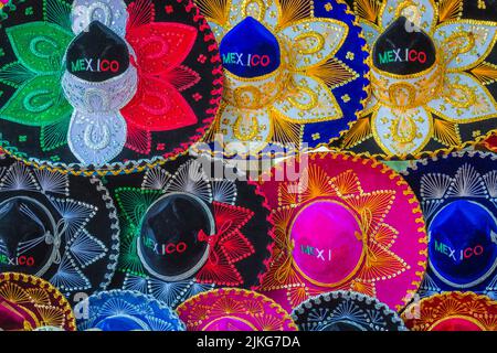 Colorful traditional mexican sombreros hats souvenirs, Cancun, Mexico Stock Photo