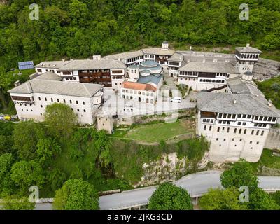 Drone view of St John the Baptist Bigorski monastery on Macedonia Stock Photo