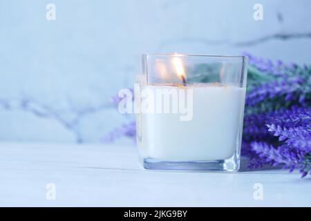 Burning scented candles for relax on black background  Stock Photo