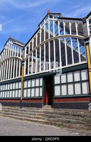 Exterior view of the Victorian Market Hall in Stockport, Greater Manchester, England. This Grade 2 listed building was built in 1861, and was known lo Stock Photo