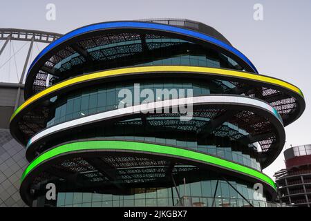 DOHA, QATAR - JUNE 27, 2022: 3-2-1 Qatar Olympic and Sports Museum is located in Khalifa International Stadium Doha, Qatar. Stock Photo