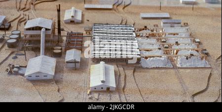 A model of a salitrera or saltpeter processing plant.  Humberstone museum.  Chile. Stock Photo
