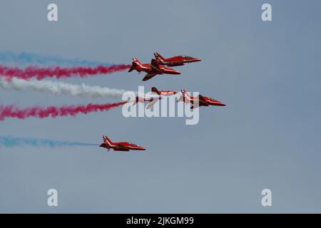 RAF Aerobatic Team, Red Arrows, RIAT 2022, RAF Fairford, Gloucestershire, Stock Photo